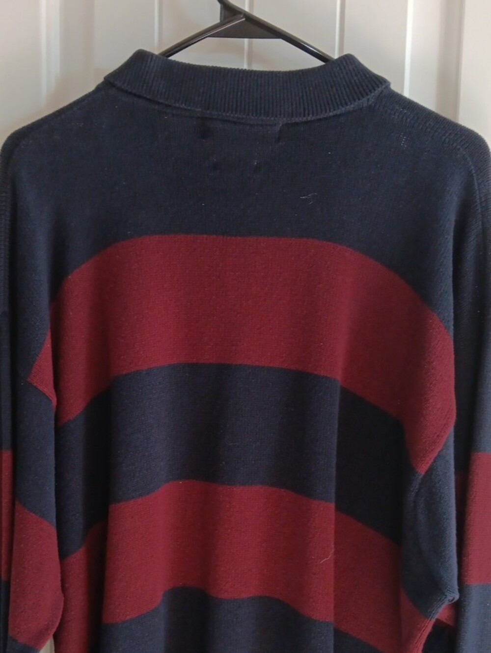 Vintage 90s Polo Ralph Lauren Knit Rugby Sweater XL Navy Burgundy Striped Preppy - Picture 6 of 6
